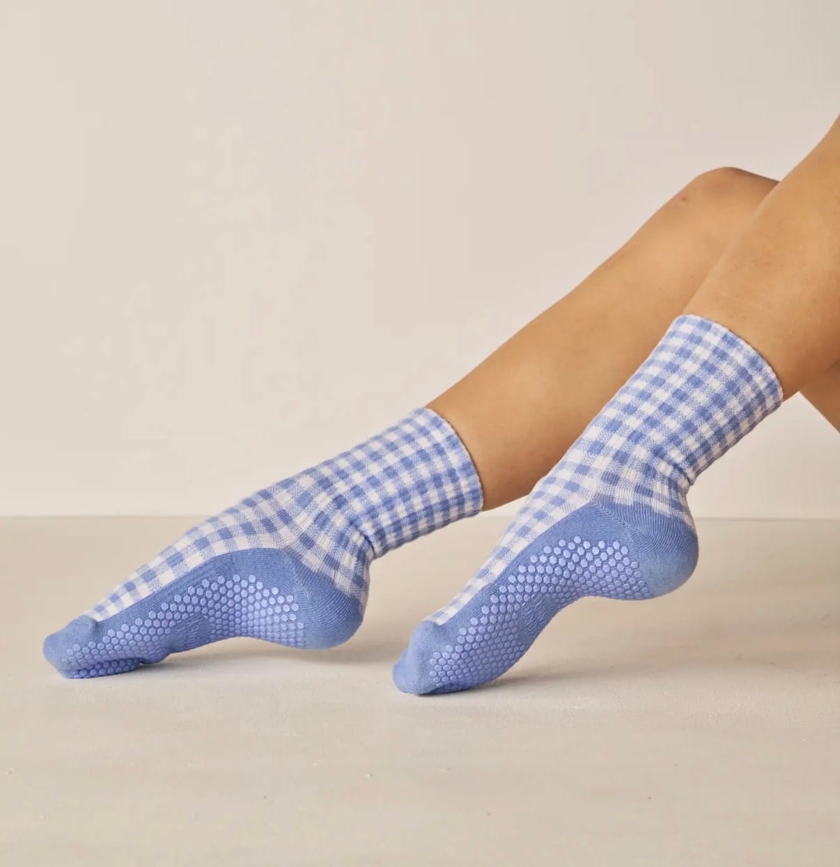 Lucky Honey The Gingham Crew Grip Sock Bluebell