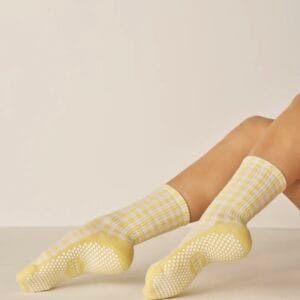Lucky Honey The Gingham Crew Grip Sock Lemon